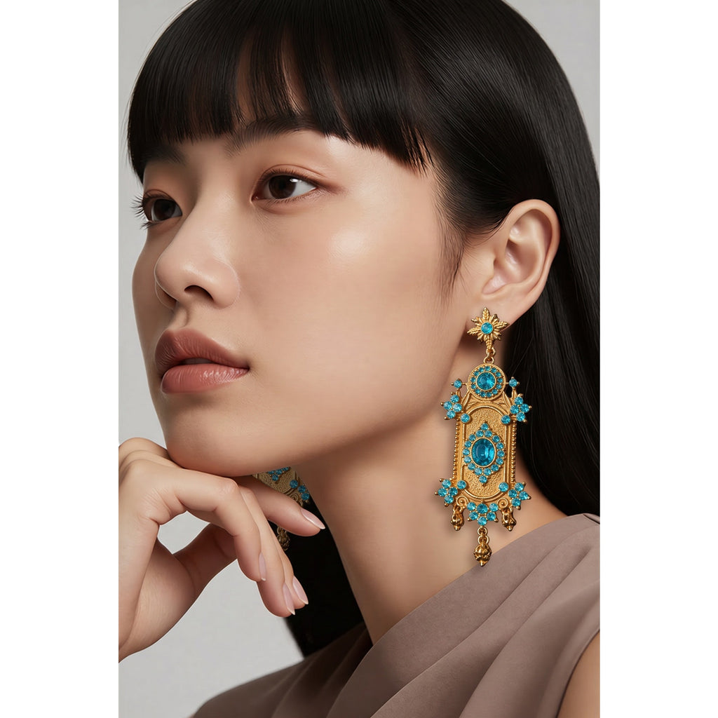 ✨ Vintage Signed FLORENZA Blue Chandelier Drop Earrings
