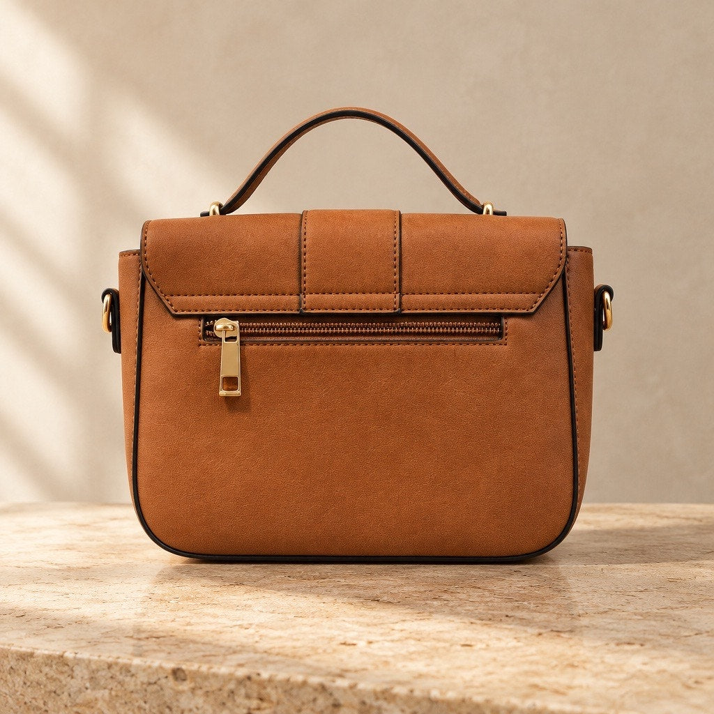 Modern Vintage Cognac Satchel Camel Crossbody Messenger Bag