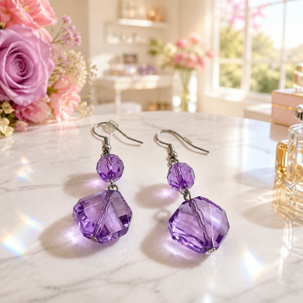 Vintage Handcrafted Lavender Glass Bead Drop Earrings - Women Jewelry