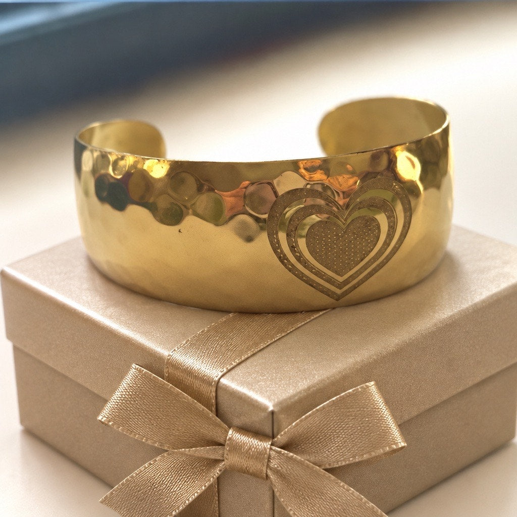 Heart Hammered Cuff Bracelet
