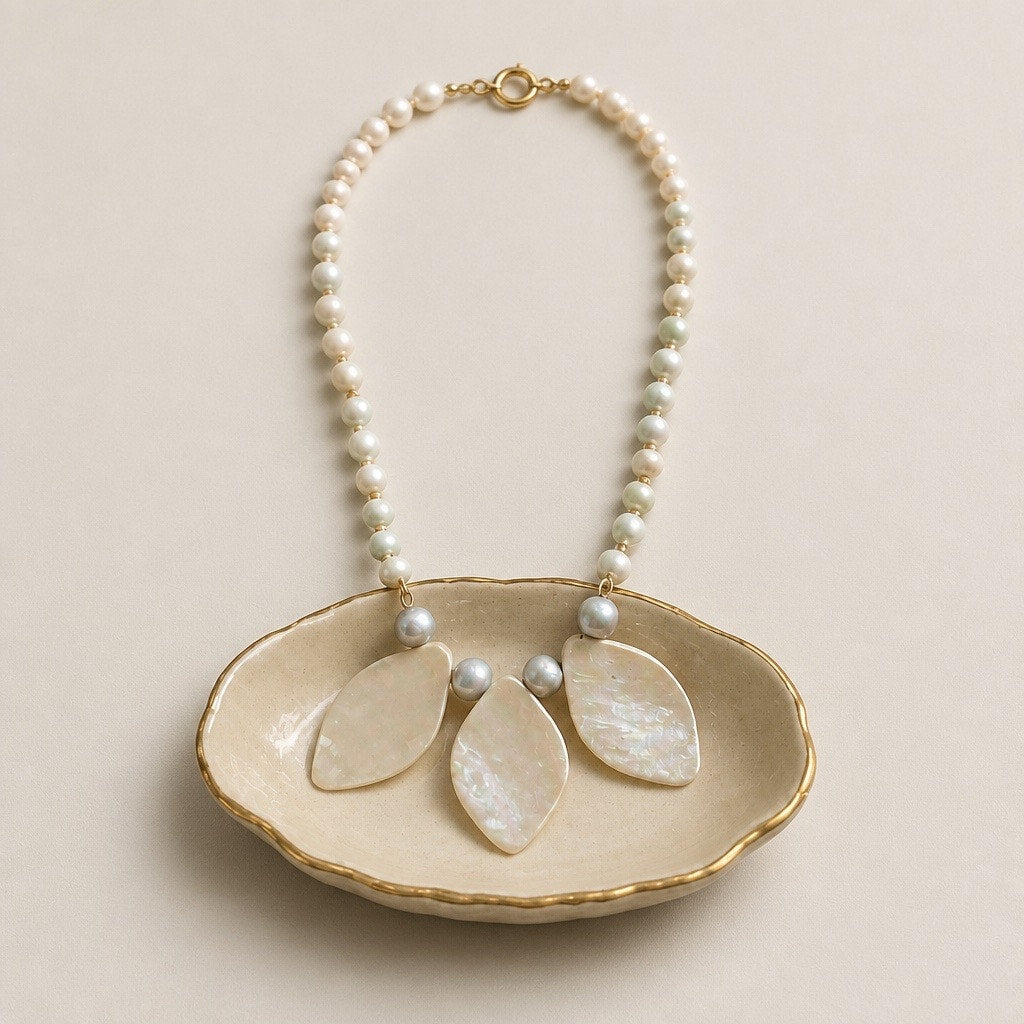 Bohemian Mermaidcore Luminous Abalone Shell Leaf Drop Necklace