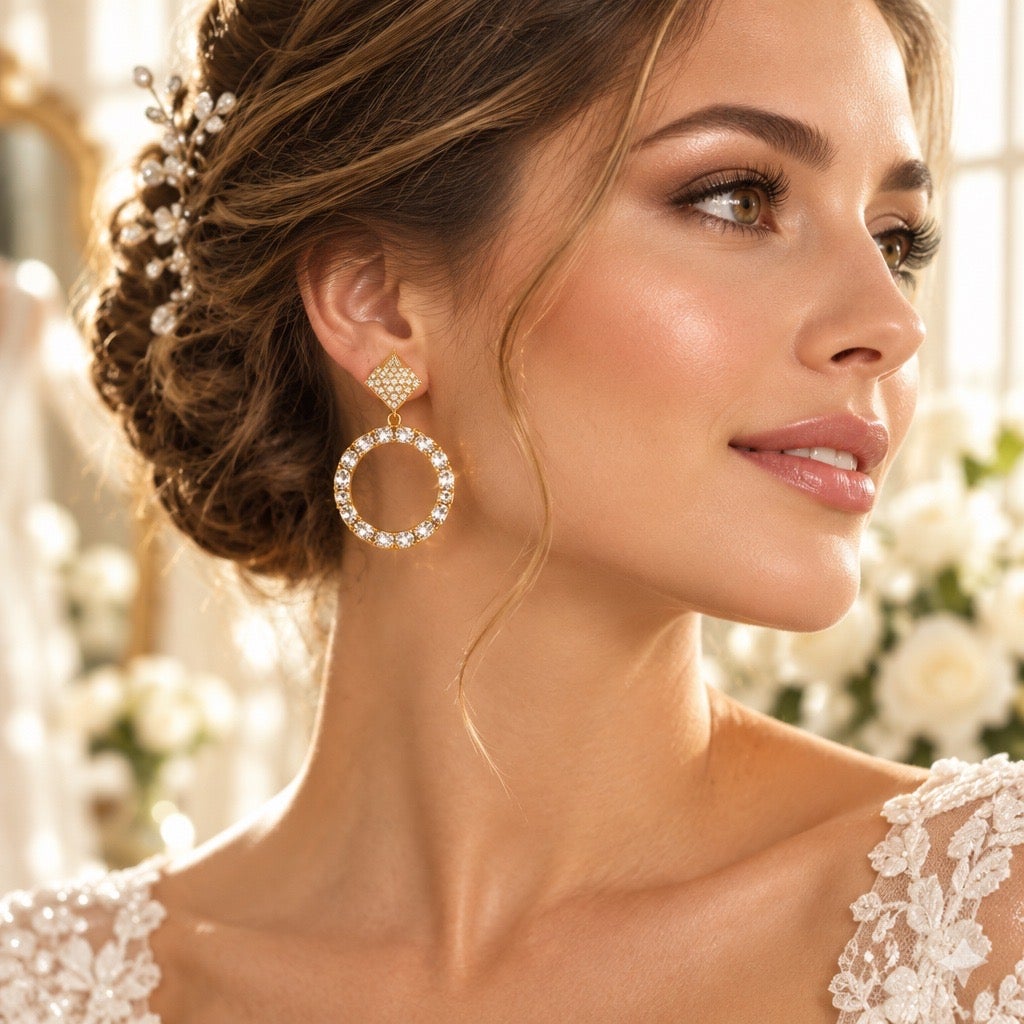 Modern Luxury Crystal Pavé Engagement Diamond Ring Drop Statement Earrings