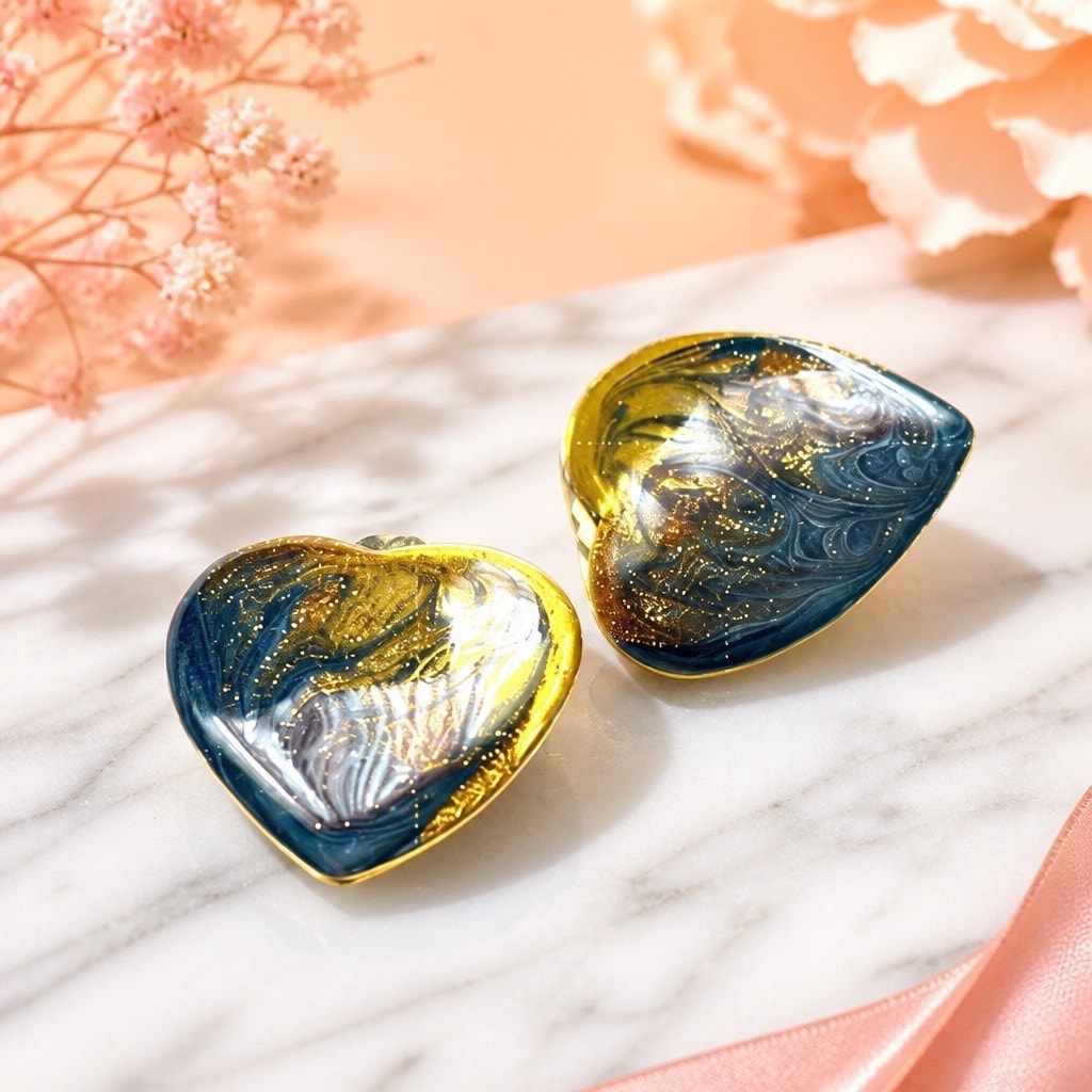 Vintage 1990s Heart Enamel Earringss