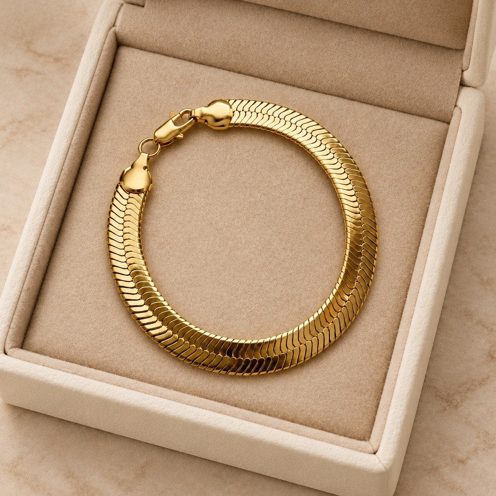 14K Gold-Plated Fluid Herringbone Statement Mesh Bracelet
