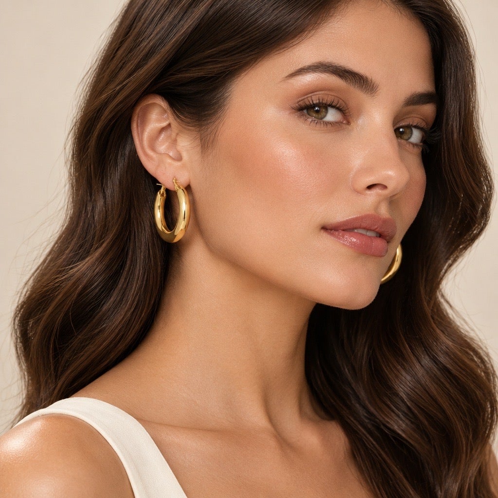 c.1990s Vintage Golden High-Polish Thick Tube Hoops