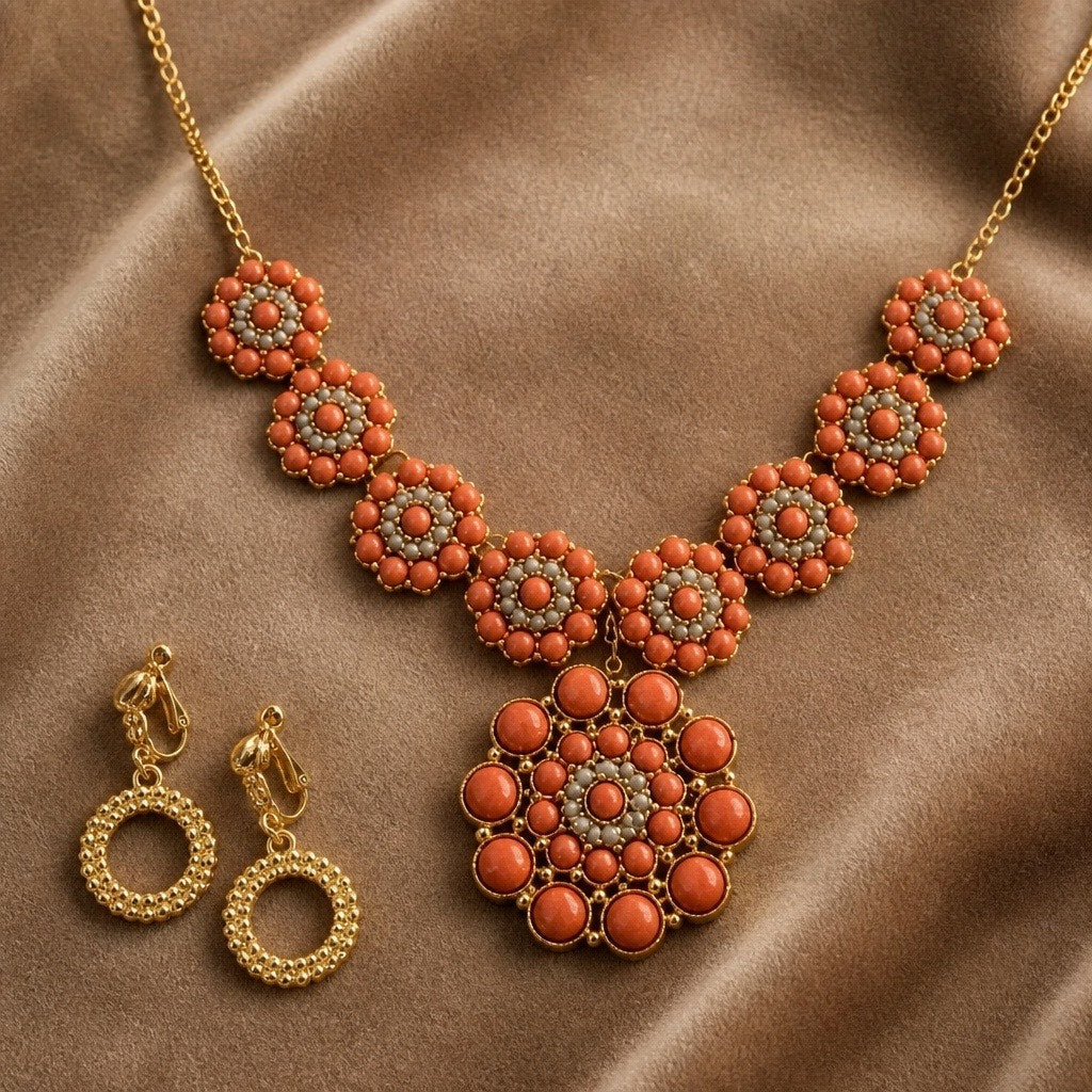 Terracotta Blossom Convertible Parure Set — Signed Premier Designs "Peachy Keen" 4-Piece Trio
