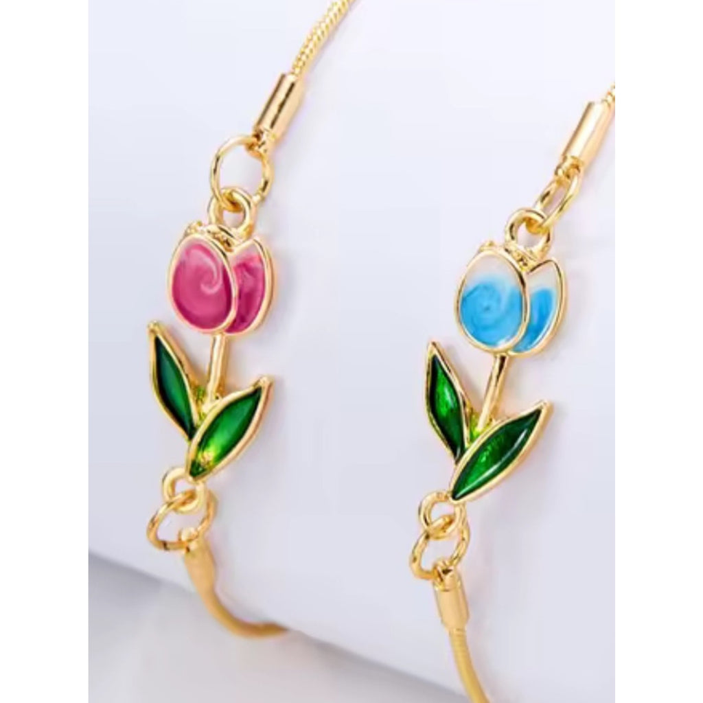 Gold Plated Pink Tulip Bracelet