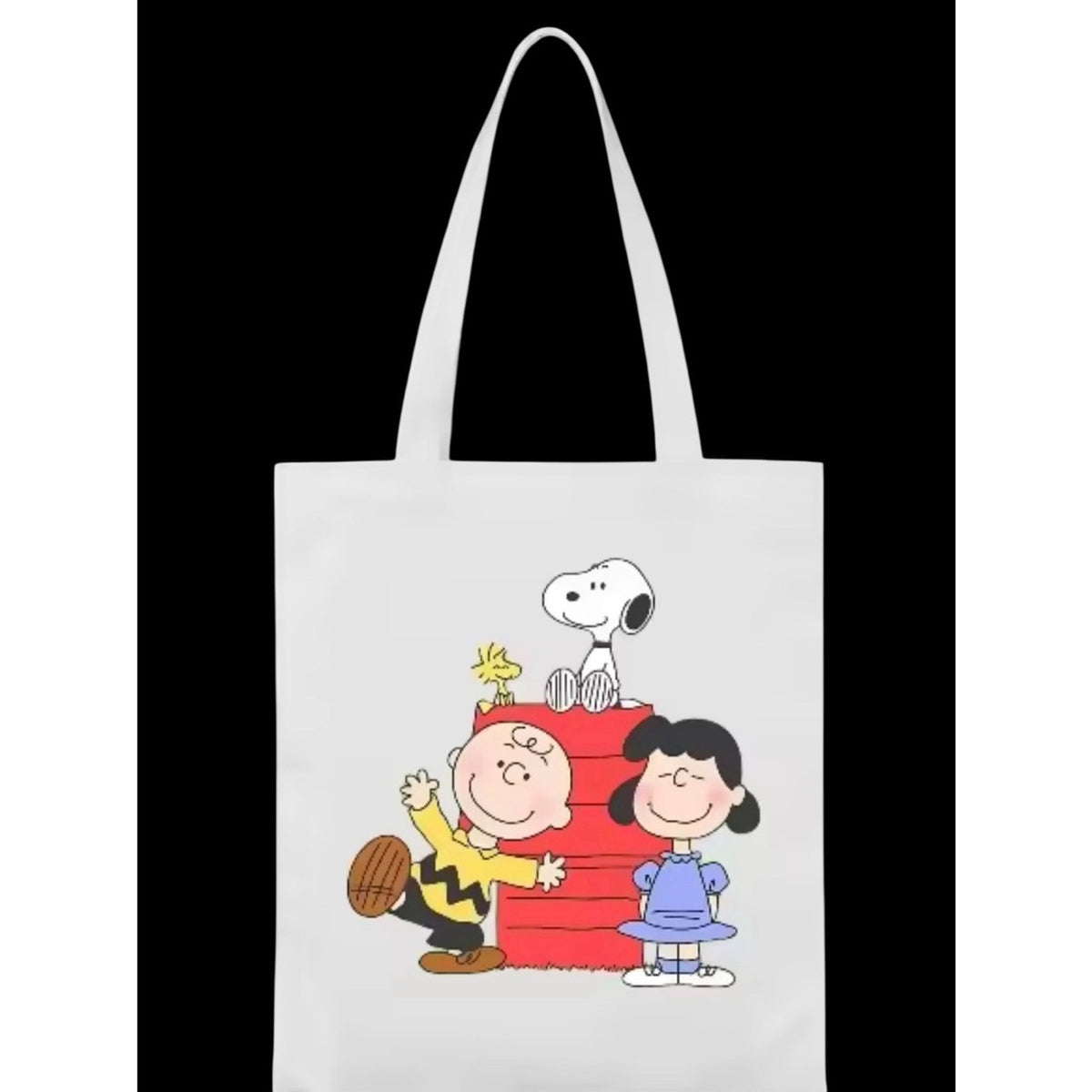 Snoopy & Peanuts Characters Canvas Tote in Cream- front/back