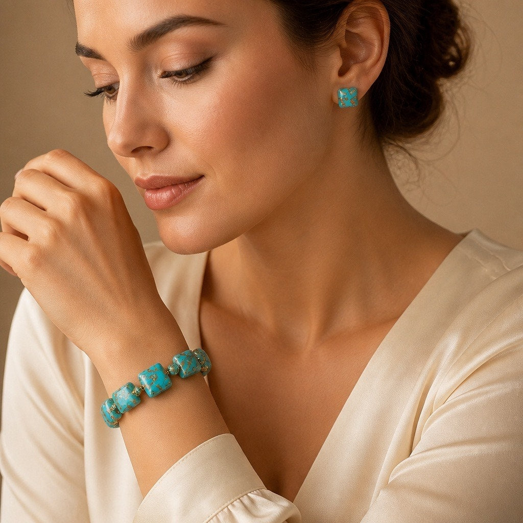 Vintage Murano Glass Turquoise Aventurine 2-PC Set • Bracelet & Earrings