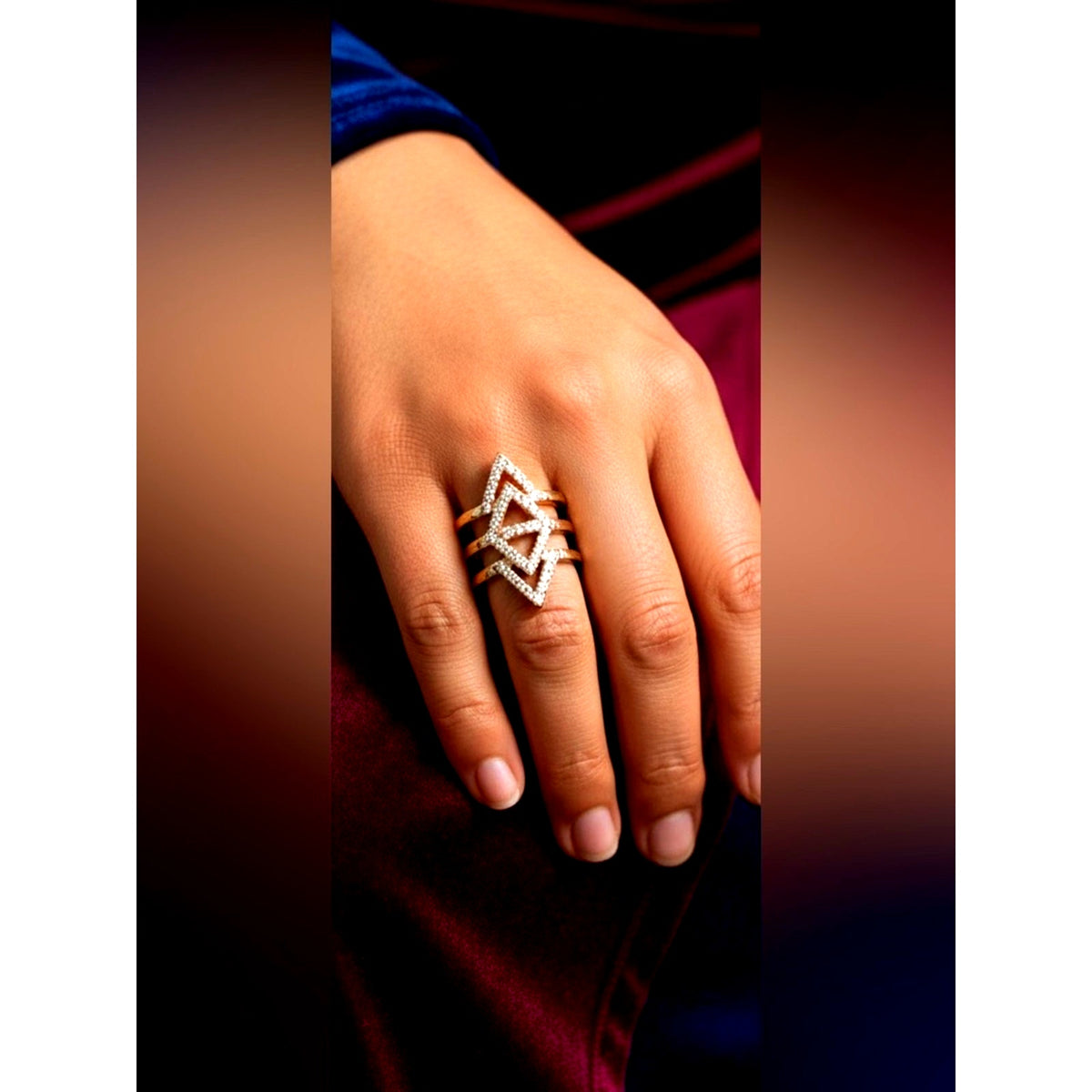 Gold Geometric Pavé Diamond Stackable Ring  adjustable
