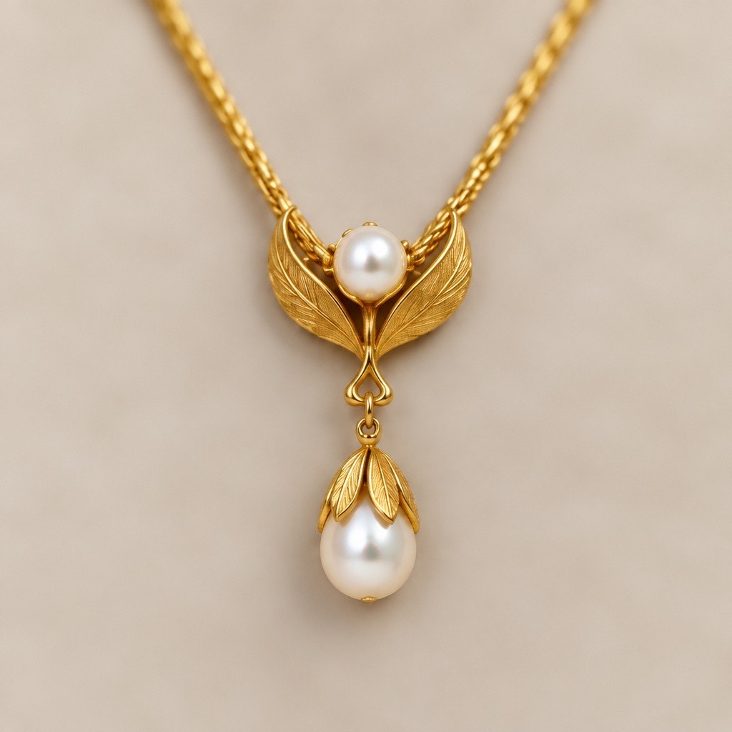 Vintage Gold Woven Mesh & Glass Pearl Drop Pendant Necklace - Dior Style