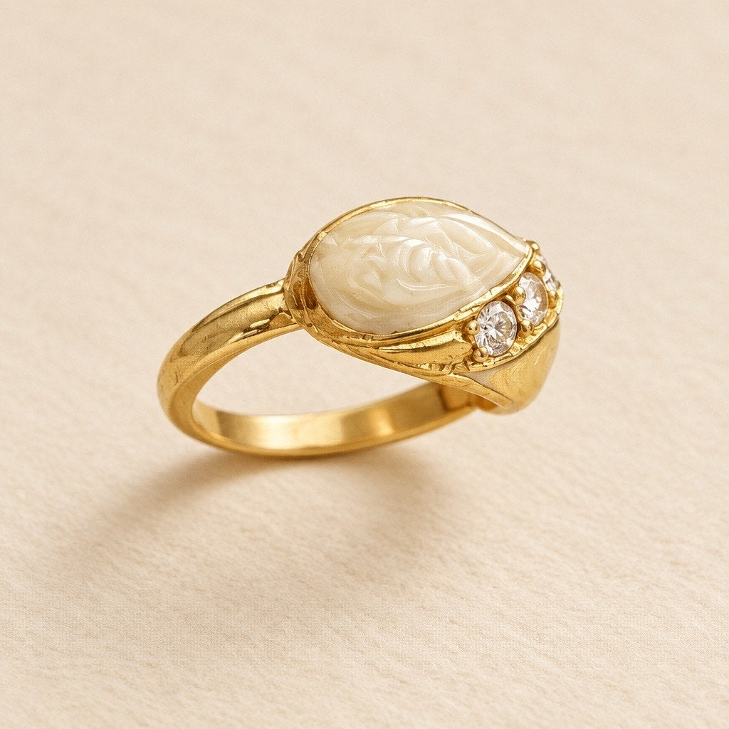 Vintage 1950s Ivory Deco Dome Cocktail Ring –Cream Enamel Asymmetrical Statement Ring