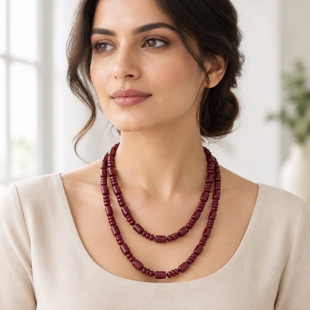 Burgundy Beaded Faceted Necklace