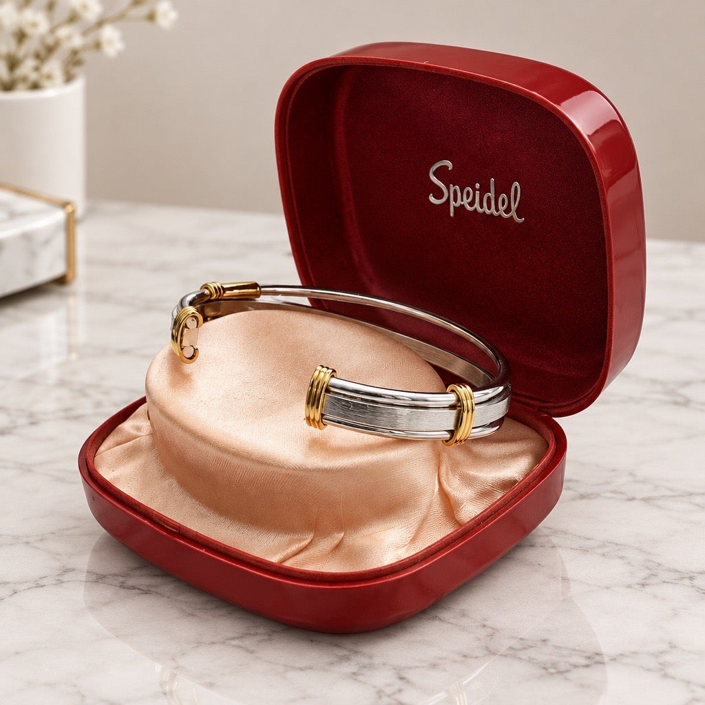 Circa 1960s Speidel Signed Tri-Strand Open Cuff Bracelet with Original Box
