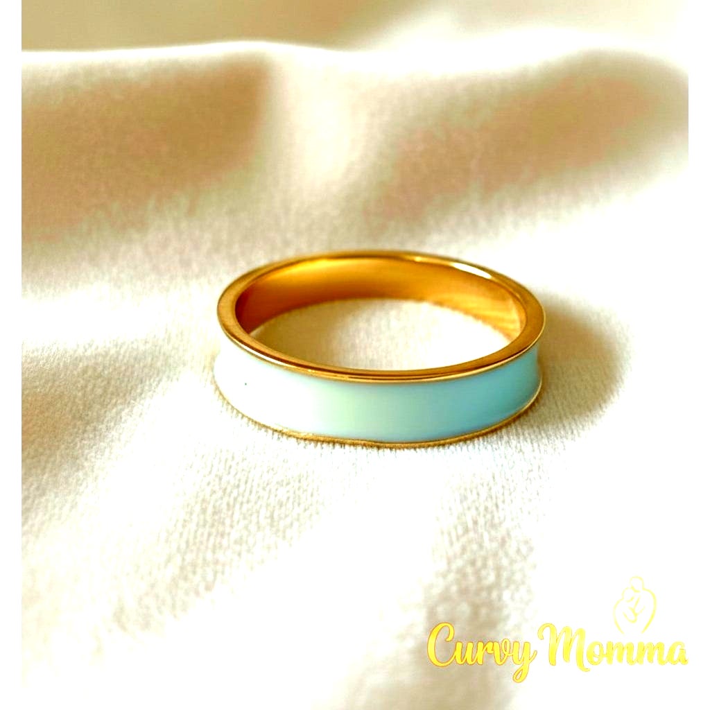 Modern Cream Enamel Band Gold Plated Ring–Sleek Mid-Century Inspired Minimalism