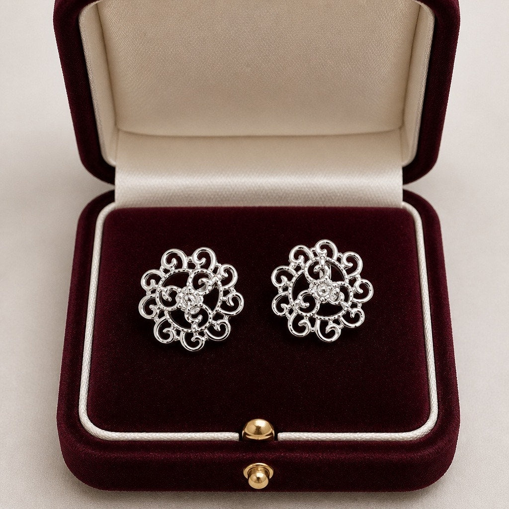 Vintage Signed Napier Silver Openwork Filigree Comfort Clip On Earrings