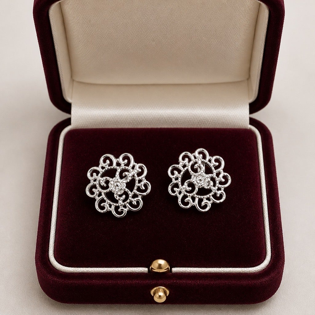 Vintage Signed Napier Silver Openwork Filigree Comfort Clip On Earrings