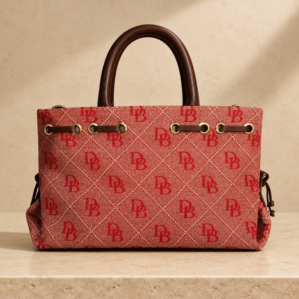 Vintage Retired Y2K Dooney & Bourke Red Signature Monogram Canvas Tassel Tote