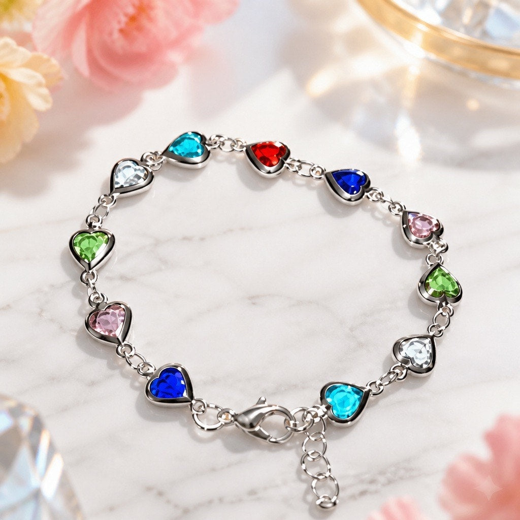 Multicolor Heart Link Bracelet