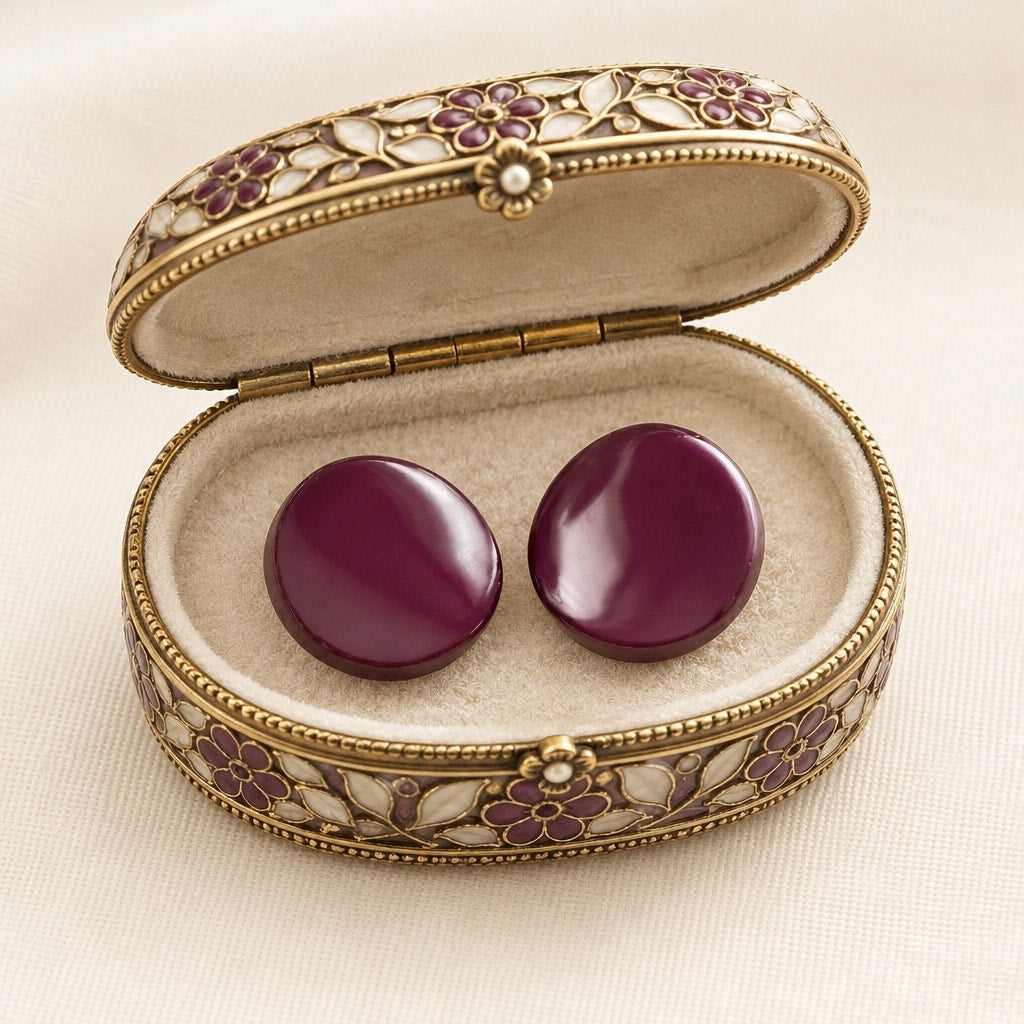 Vintage 1980s Deep Plum Purple Dome Stud Earrings — Chunky High-Gloss Button Studs