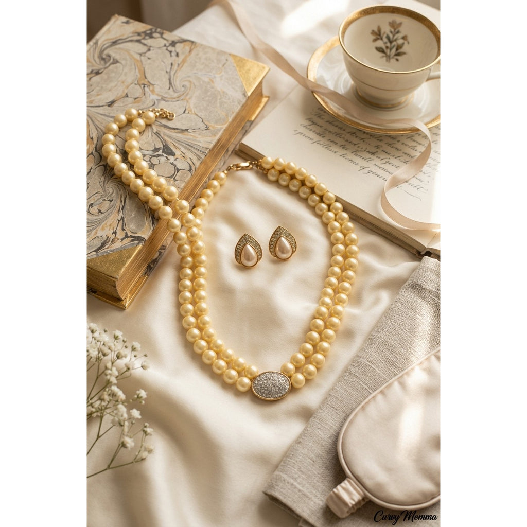 Avon 2005 Classic Hollywood Style Layered Pearl Strand Necklace with Pavé Accents