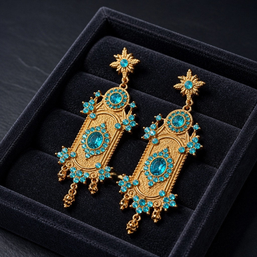 ✨ Vintage Signed FLORENZA Blue Chandelier Drop Earrings