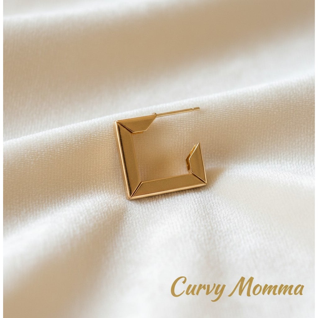 ci1980s Gold High-Polish Architectural Square Geometric Hoops