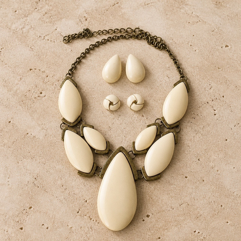 Vintage Premier Designs "Blanca" Statement Necklace & Curated Earring Lot