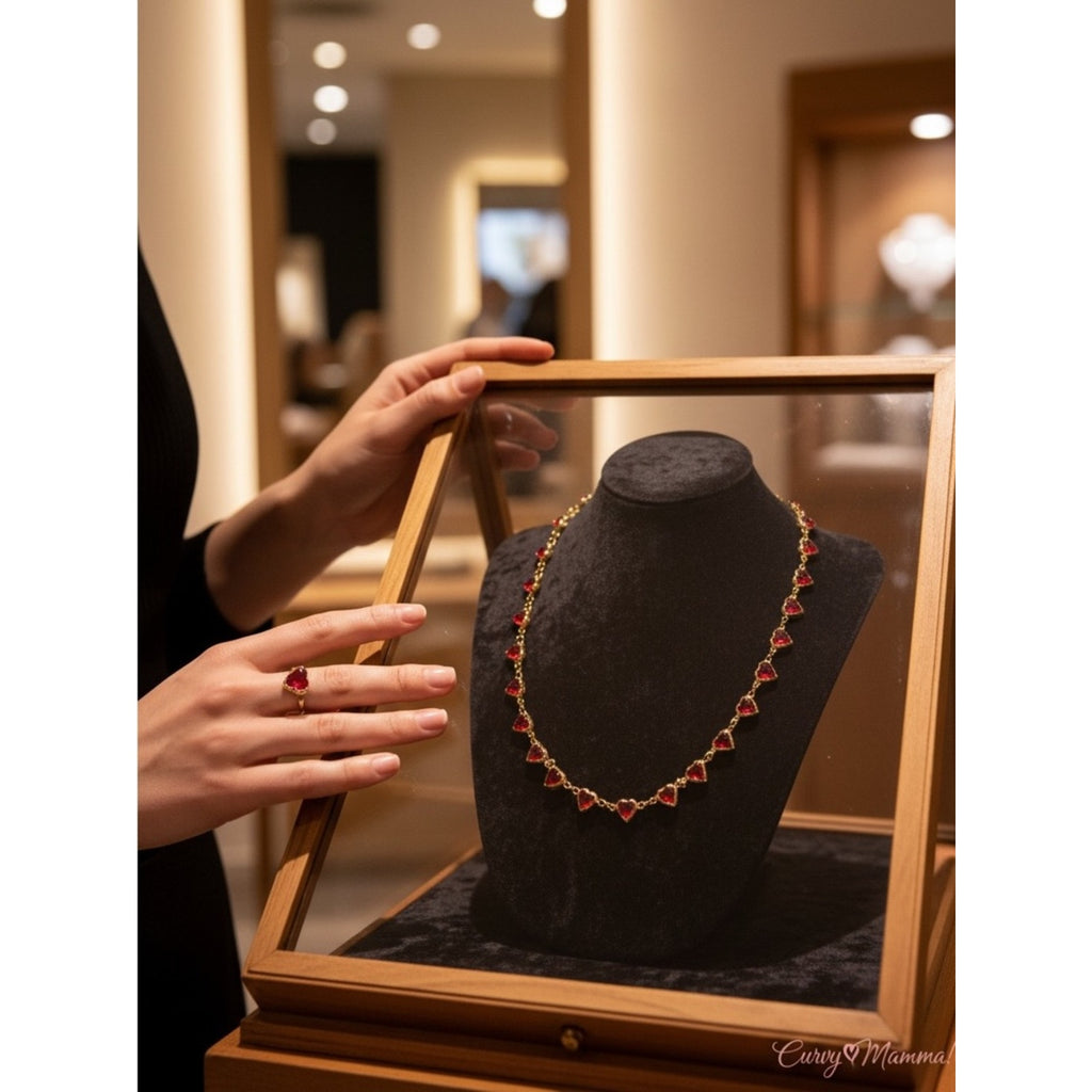 Chain Necklace with Red Hearts