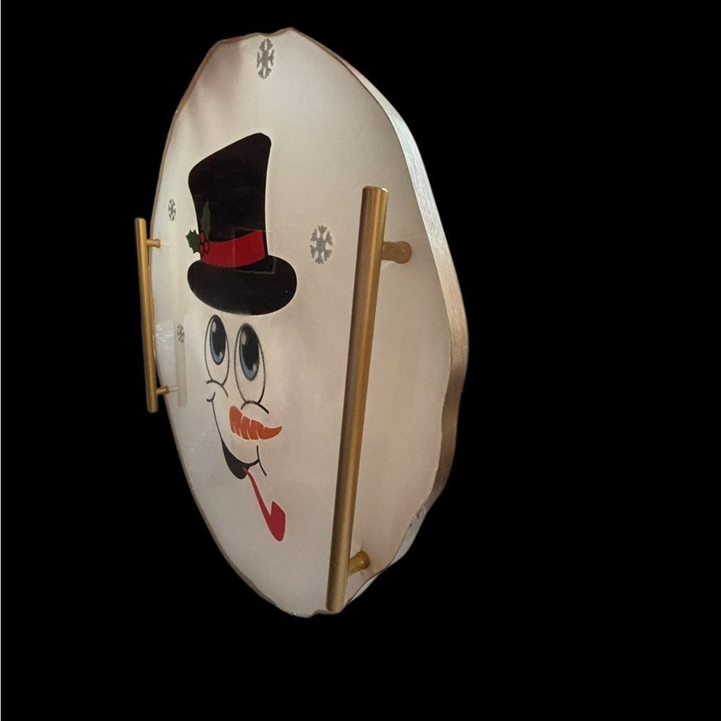 Handcrafted Festive Snowman Plate with Gold Accents