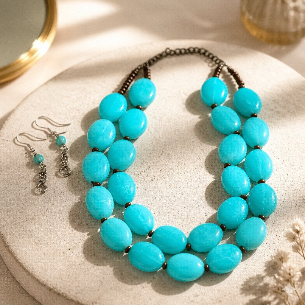 Chunky Aqua Howlite Turquoise Double Strand Bead Necklace & Mix & Match Curated  Se