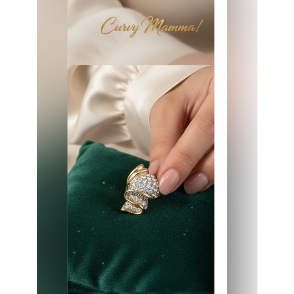 Gold and Clear Crystal Swirl Ring -adjustable