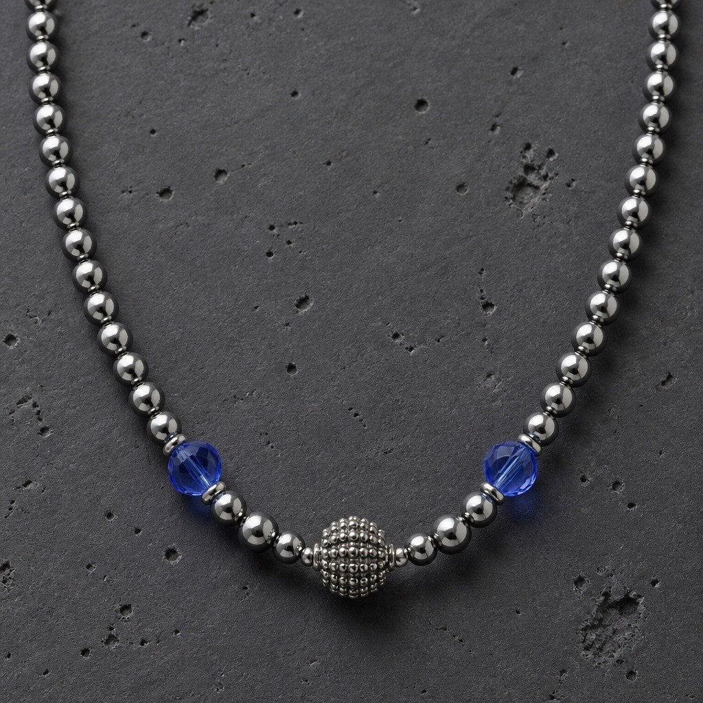 The "Cassia" Beaded Choker: Vintage Hematite & Glass Sapphires