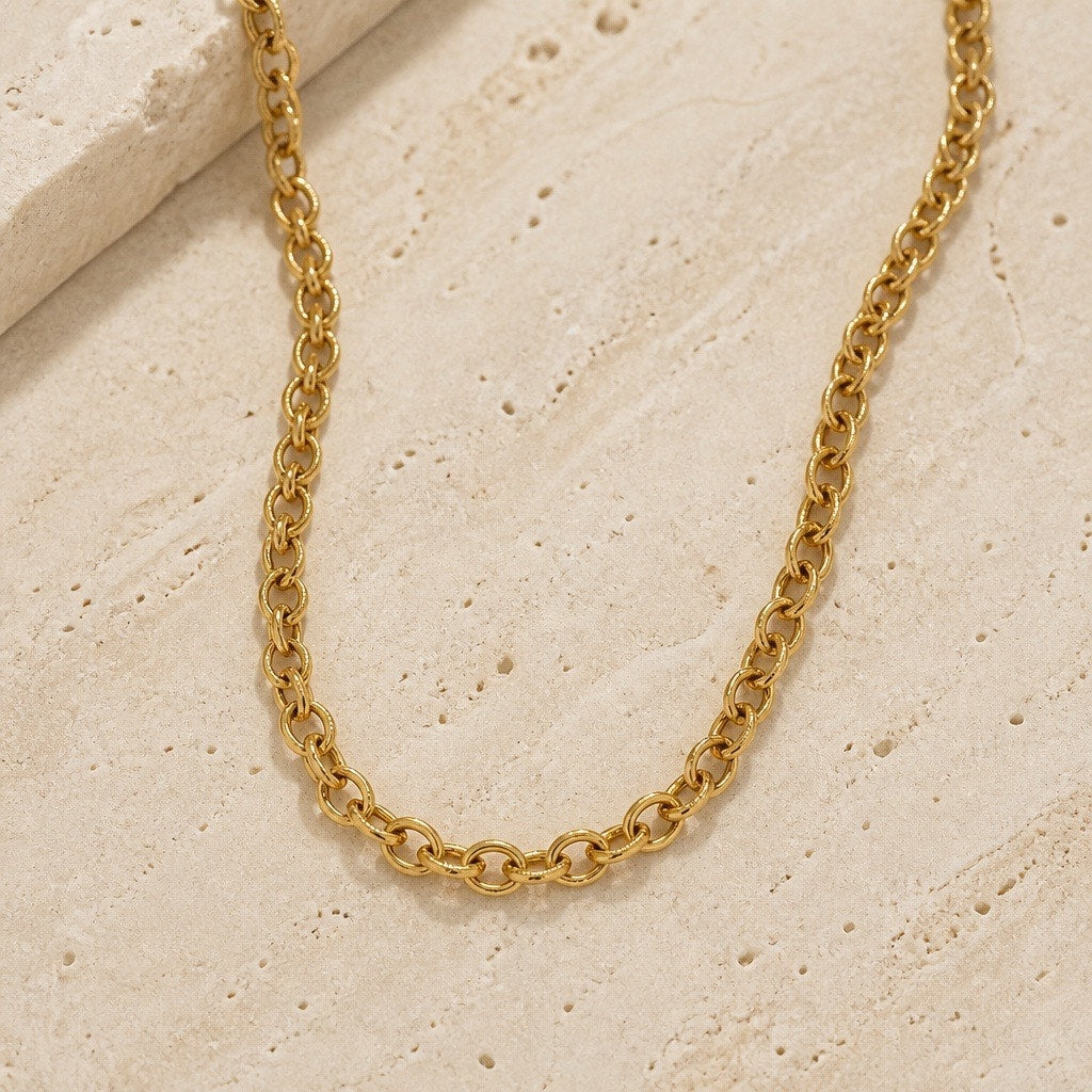 Sienna Textured Gold Plated Round Link Statement Chain