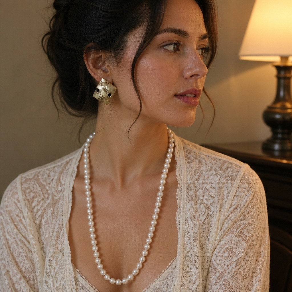 ✨ VINTAGE OLD HOLLYWOOD GLAMOUR: Multi-Strand Pearl Necklace & 2x Earring Set ✨