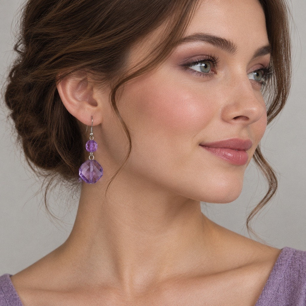 Vintage Purple Faceted Dangle Earrings