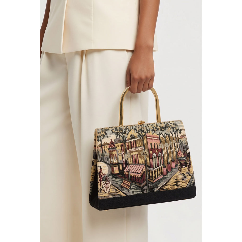 Midnight in Paris ✨ Vintage Mid Century Woven Tapestry Evening Clutch Bag