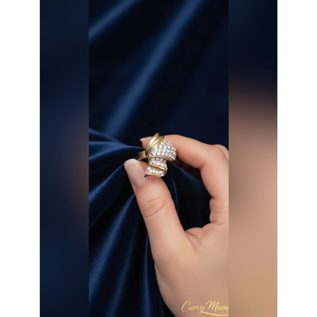 Gold and Clear Crystal Swirl Ring -adjustable