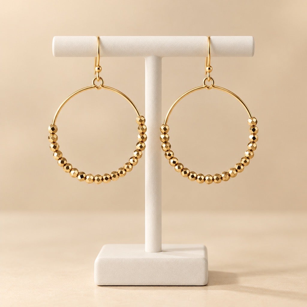 circa 2000s Vintage Gold Micro Beaded Delicate Hoop Dangle Earrings