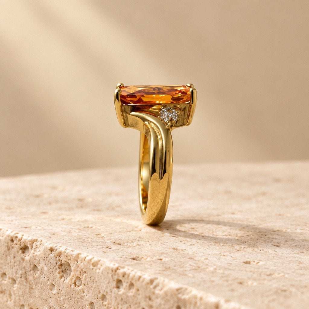 The Amber Aura Oval Gemstone Statement Ring – Premium-Stamped Thailand