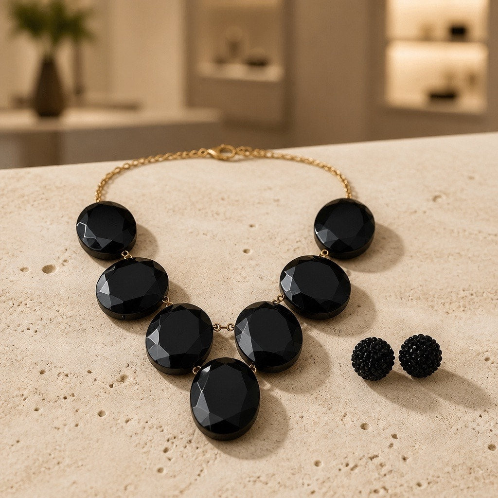 Italian 925 Sterling Silver Black Studs & Premier Designs Statement Necklace