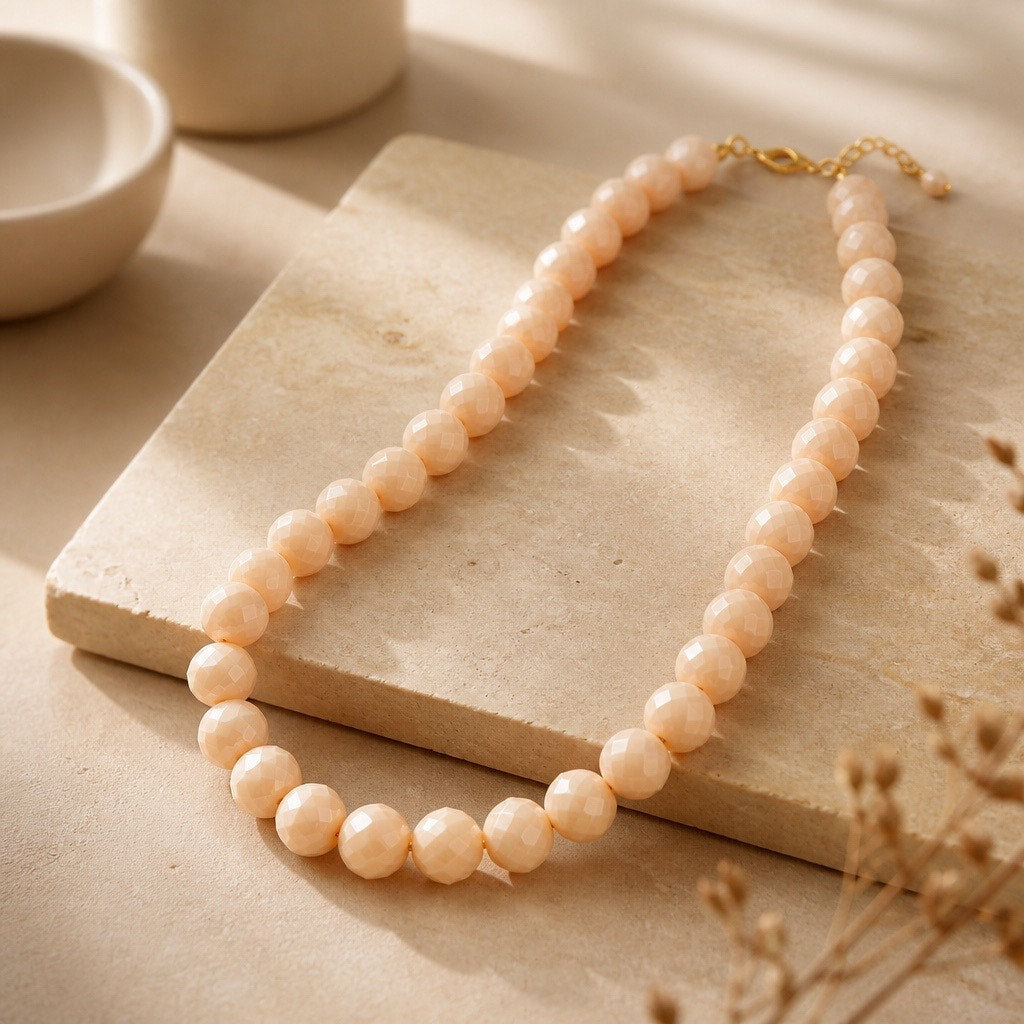 The Georgia Peach Faceted Strand – High-Shine Translucent Pastel Collar Vintage
