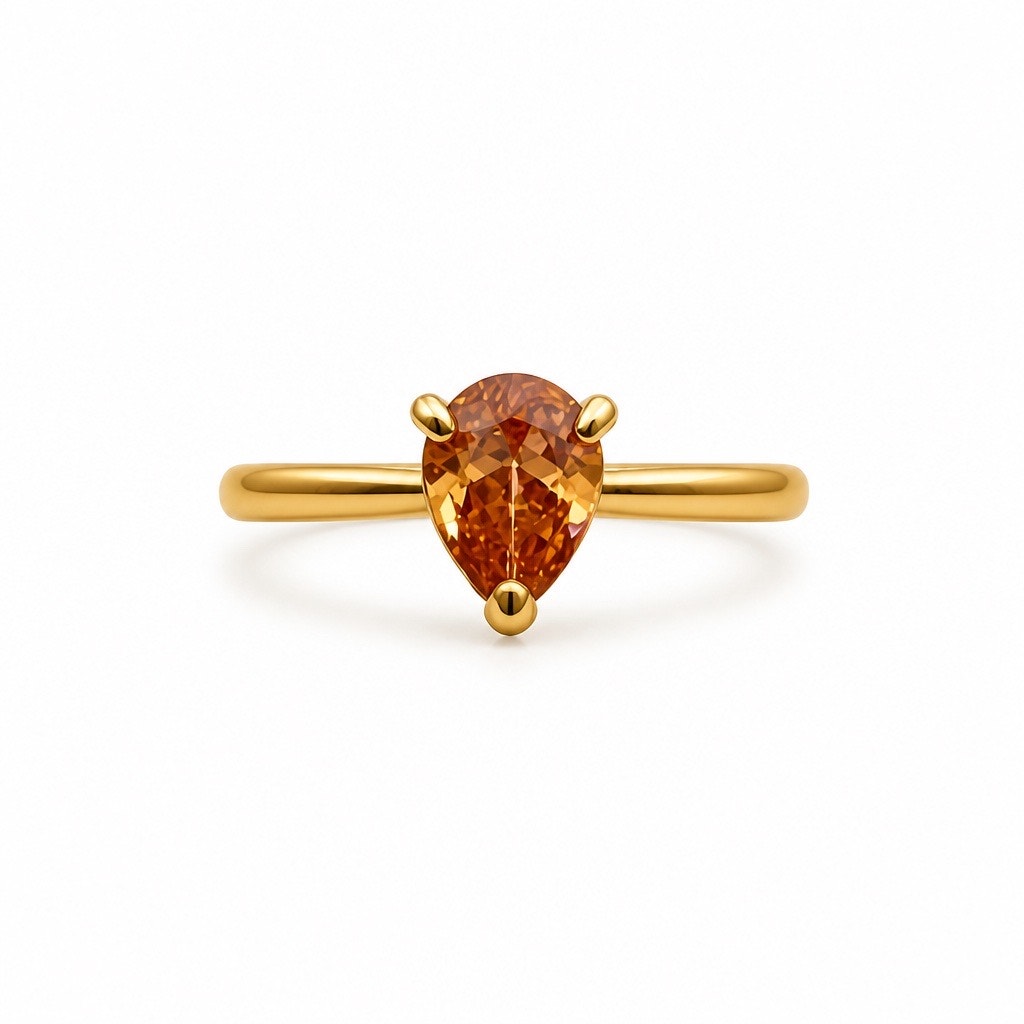 The "Autumn Tear" Pear Cut Citrine Solitaire Ring - Sz 9