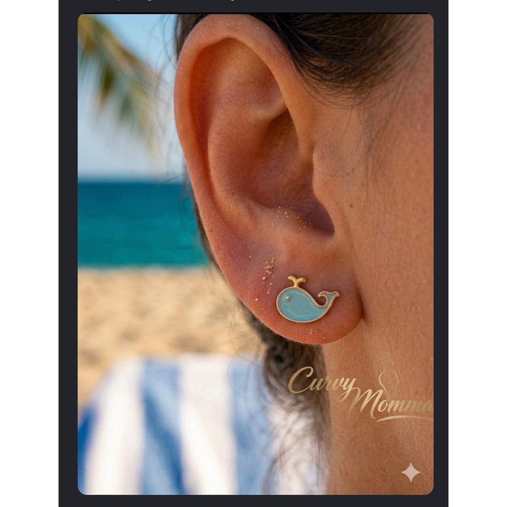 Baby Blue 925 Silver Enamel Whale Stud Earrings (small)