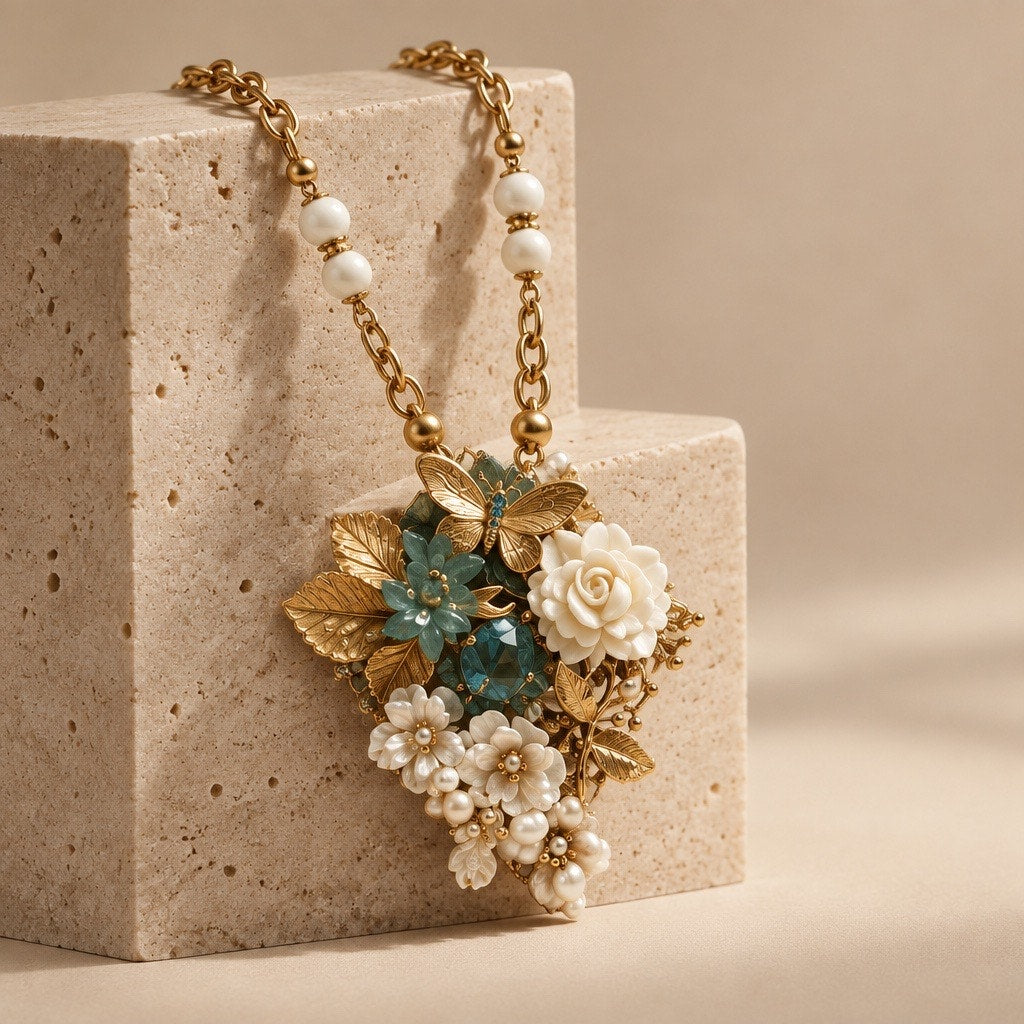 OOAK Vintage Handcrafted Mid Century Rhinestone Pearl Victorian Style