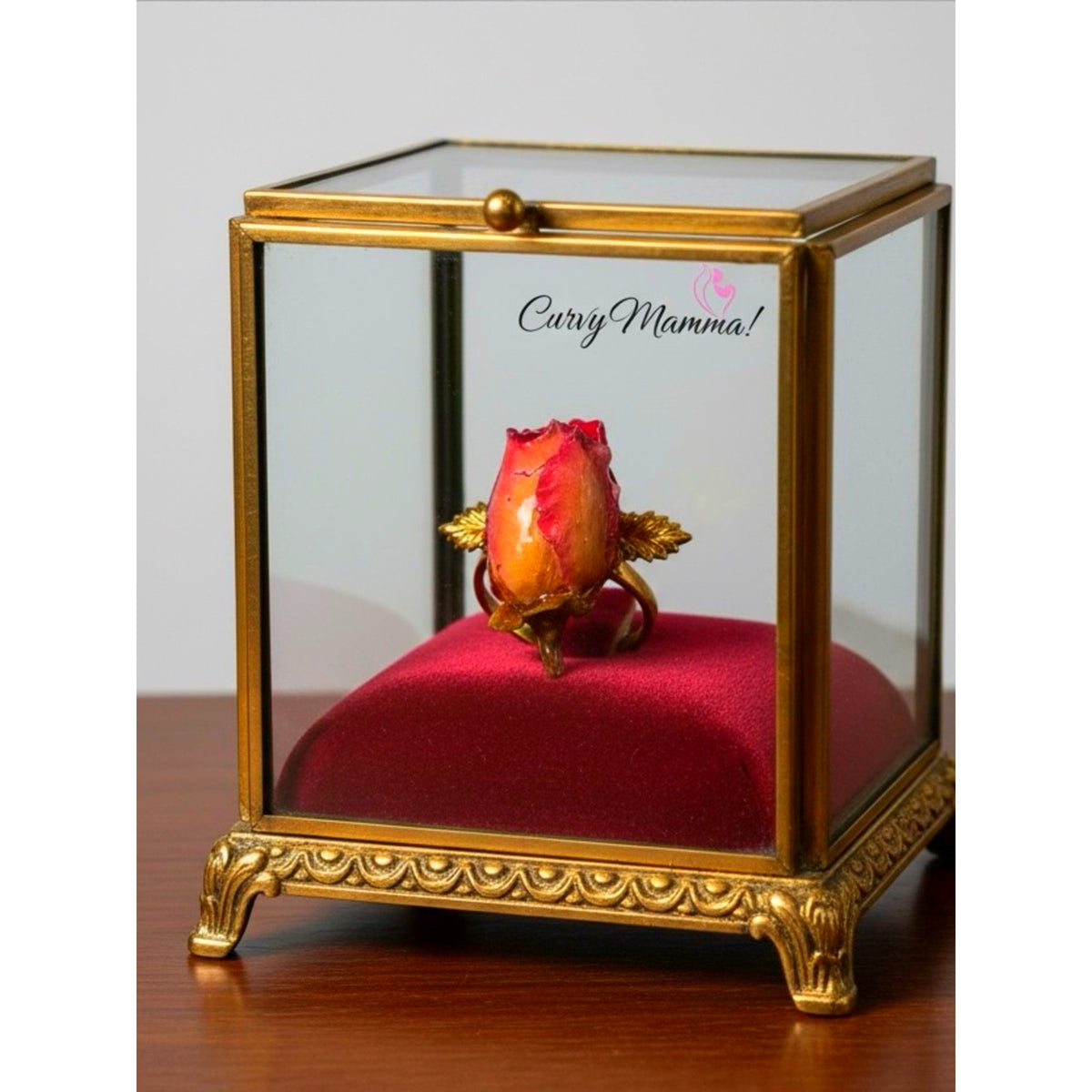 ✨ Cottagecore Real Preserved Red Rosebud Brooch Pin Gold Tone Botanical Art