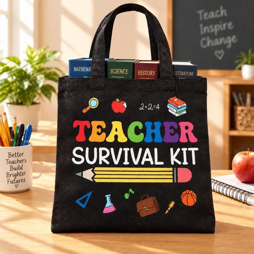 Teacher Survival Kit Canvas Tote Bag| Heavyweight