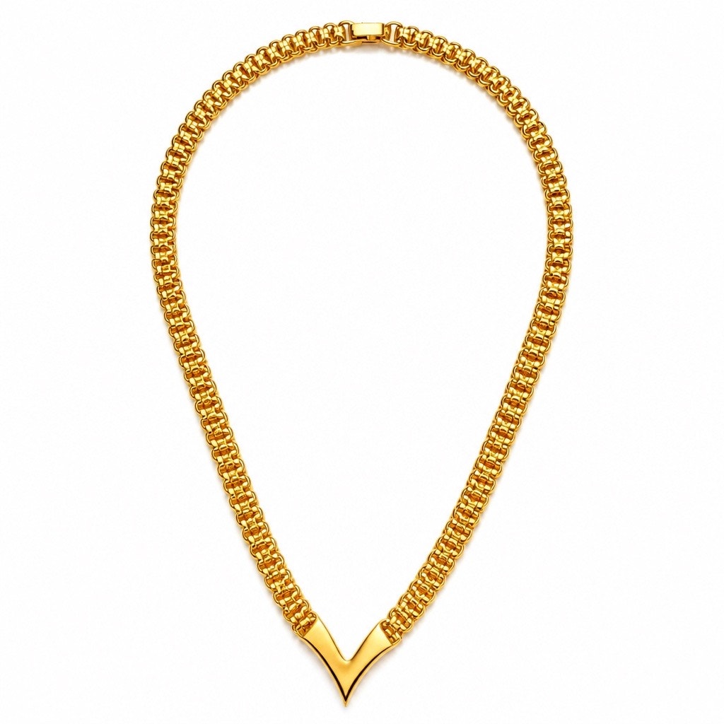 Vintage Napier Gold Plated Chevron V Collar Necklace Flat Woven Chain