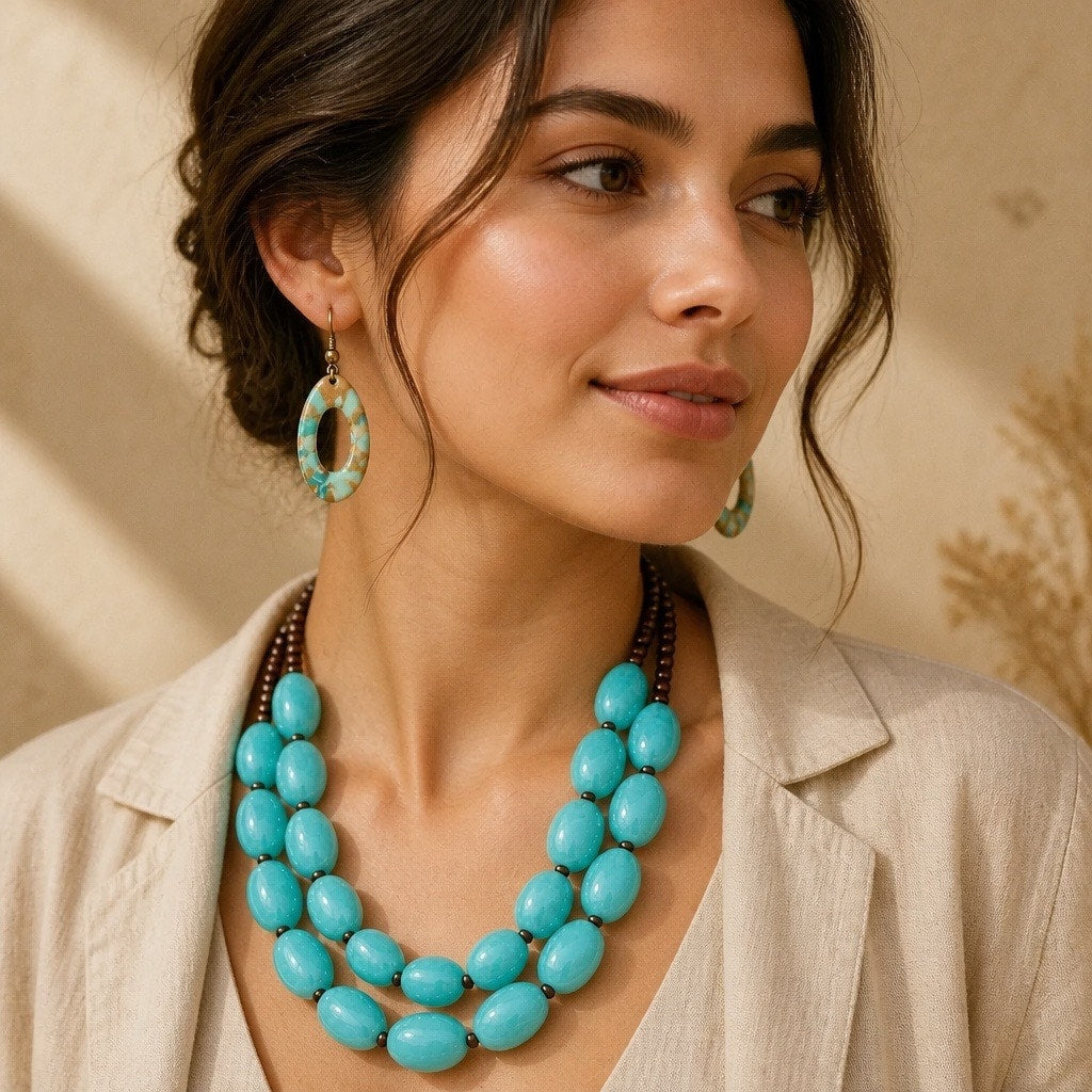 Chunky Aqua Howlite Turquoise Double Strand Bead Necklace & Mix & Match Curated  Se