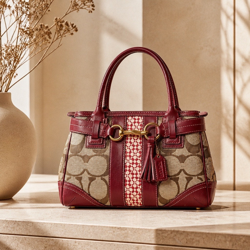The Hampton Heritage Satchel – Vintage Monogram Canvas & Burgundy Leather Carrier